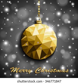 Origami style gold Christmas toy with shadow on illuminated silver blurred shiny background. Vector illustration