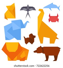 Origami style illustrations of different animals Japan creative traditional toy vector.