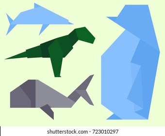 Origami style illustrations of different animals Japan creative traditional toy vector.