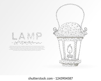 Origami style Lantern with the candle. Polygonal space low poly with connecting dots and lines. Light in the dark concept. Connection wireframe structure. Vector on white background