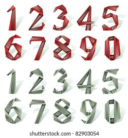 Origami style numbers set with stripes, red and gray versions.