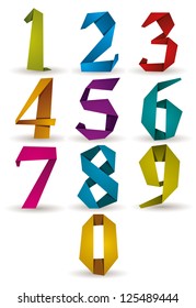 Origami style numbers set, vector.