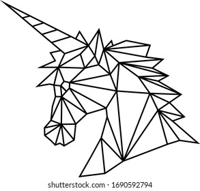 Origami style outline geometric unicorn head. Tattoo, t-shirt design