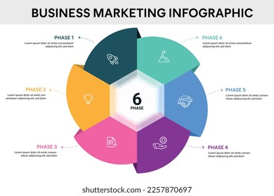 Origami style pie chart circle infographic template with 6 options, steps, parts, segments. Business concept. marketing infographic vector illustration.