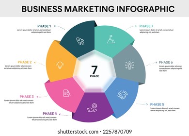 Origami style pie chart circle infographic template with 7 options, steps, parts, segments. Business concept. marketing infographic vector illustration.