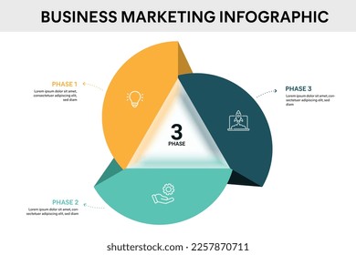 Origami style pie chart circle infographic template with 3 options, steps, parts, segments. Business concept. marketing infographic vector illustration.