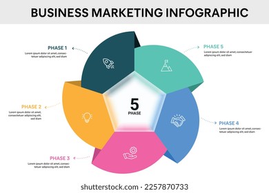 Origami-Stilpie-Diagramm Kreis Infografik-Vorlage mit 5 Optionen, Schritte, Teile, Segmente. Geschäftskonzept. Marketing-Infografik, Vektorgrafik.