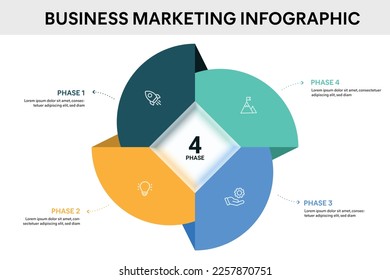 Plantilla infográfica de círculo de gráfico circular con estilo de originami con 4 opciones, pasos, partes, segmentos. Concepto de negocio. ilustración vectorial de infografía de marketing.