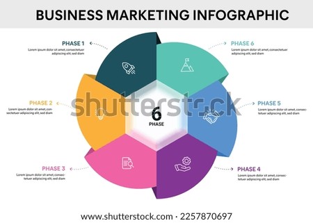 Origami style pie chart circle infographic template with 6 options, steps, parts, segments. Business concept. marketing infographic vector illustration.