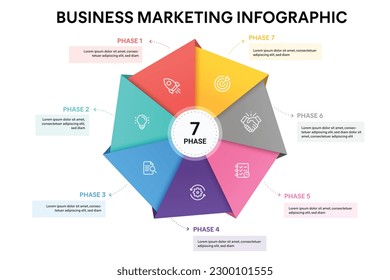 Origami style pie chart heptagon infographic template with 7 options, steps, parts, segments. Business concept. marketing infographic vector illustration.