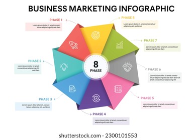 Origami style pie chart octagon infographic template with 8 options, steps, parts, segments. Business concept. marketing infographic vector illustration.