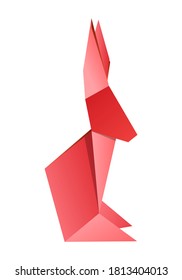 Origami style red rabbit figure. Vector illustration. Isolated on white background