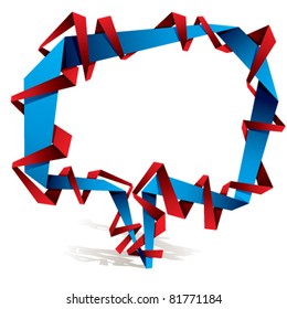 Origami style speech bubble with transparent shadow ready to put over any background, made of red and blue paper stripes.