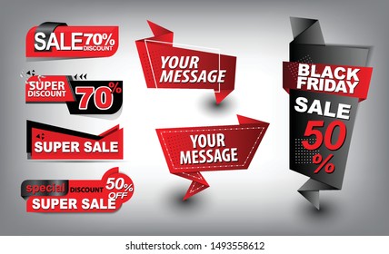 Origami style text templates for banner. Creative flat elements for website. Icons and Discount red color. banners and icons. Shopping Tags. Price tags vector collection. vector - illustratior