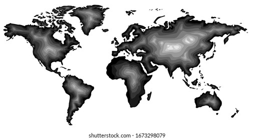 Mapa del mundo al estilo del origami. Hecho de papel en negro y gris. Trabajo vectorial 3d.