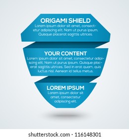 Origami stylized shield banner with place for your text. Vector illustration.