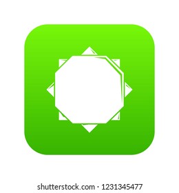 Origami sun icon green vector isolated on white background