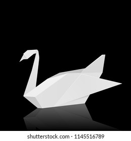 Origami swan concept isolated on black background. Realistic illustration of origami swan vector concept background for web design