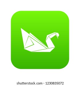 Origami swan icon green vector isolated on white background