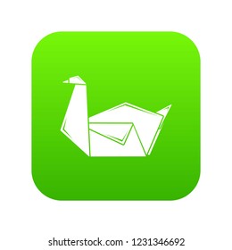 Origami swan icon green vector isolated on white background
