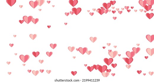 Origami sweet heart shapes flying background design. Holiday celebration decor. Gift card backdrop. Little heart amour signs on white.