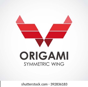 Origami of symmetric wing abstract vector and logo design or template flying business icon of company identity symbol concept