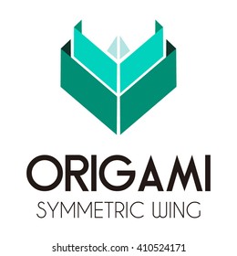 Origami of symmetric wing abstract vector and logo design or template flying business icon of company identity symbol concept