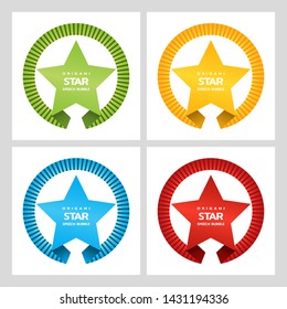 Origami text speech bubble for award in form of star, isolated on white. Set of paper origami stars with space for text. Vector