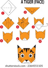 An Origami Tiger (face). Step by step instruction.