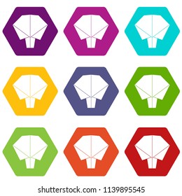 Origami tree icons 9 set coloful isolated on white for web