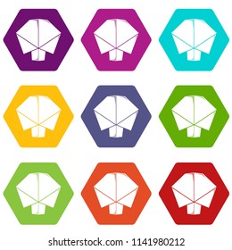 Origami tree icons 9 set coloful isolated on white for web