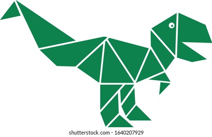 Origami T-Rex paper art icon green