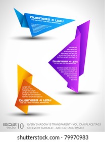 Origami triangle style speech Banner . All shadows are transparent, ready to copy and paste on every surface.