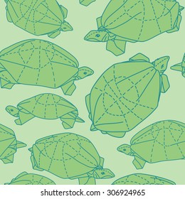 Origami turtles drawing illustration. Wallpaper seamless pattern