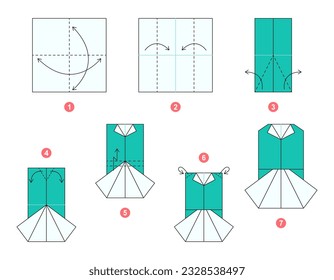 Origami tutorial for kids. Origami blouse and skirt.