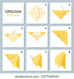 Origami tutorial for kids. Origami cute bananas.