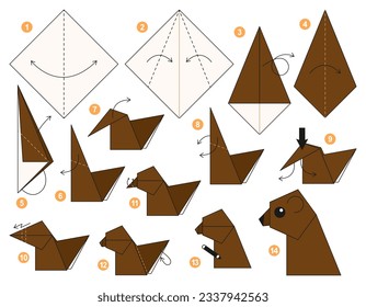 Origami tutorial for kids. Origami cute bear.