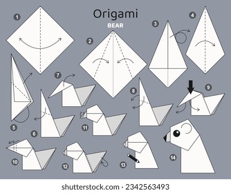 Origami tutorial for kids. Origami cute bear.