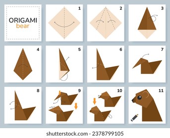 Origami tutorial for kids. Origami cute bear.