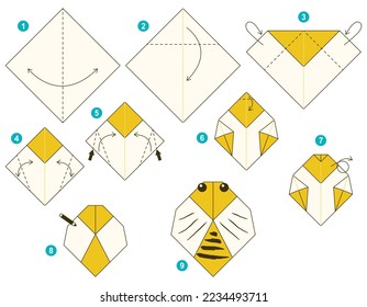 Origami tutorial for kids. Origami cute Bee.