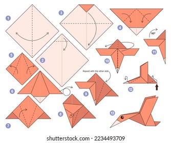 Origami tutorial for kids. Origami cute Bird.