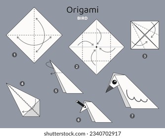 Origami tutorial for kids. Origami cute bird.