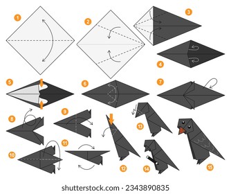 Origami tutorial for kids. Origami cute bird.