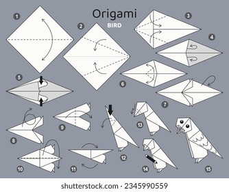 Origami tutorial for kids. Origami cute bird.