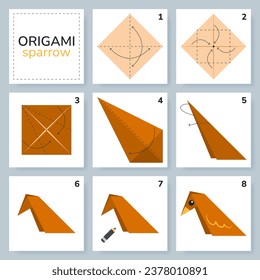 Origami tutorial for kids. Origami cute bird.