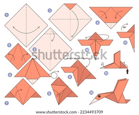 Origami tutorial for kids. Origami cute Bird.