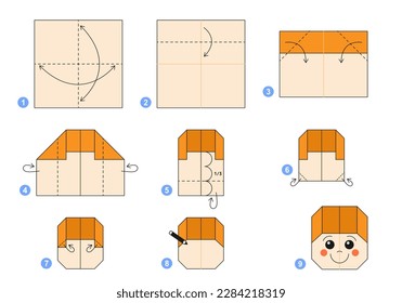 Origami tutorial for kids. Origami cute boy.