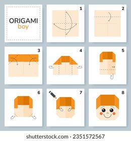 Origami tutorial for kids. Origami cute boy.