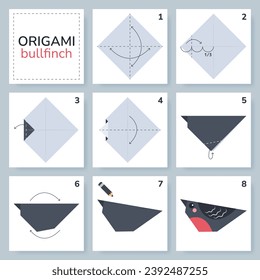 Origami-Tutorial für Kinder. Origami süße Stierfinch.