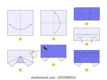 Origami tutorial for kids. Origami cute bus.